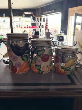 Hand-Painted Ceramic Kitchen Canister Set - Vegetable Motif